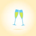 Two glasses of champagne or wine. Colorful cheers icon or sign. Vector illustration. Royalty Free Stock Photo